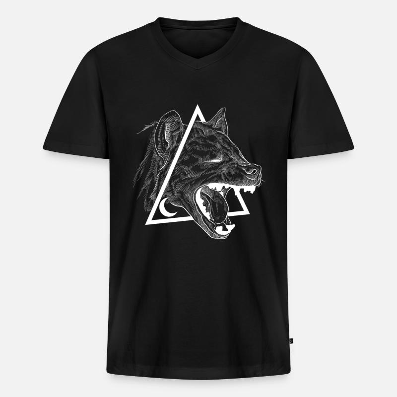 Hyäne - Männer Premium Bio T-Shirt mit V-Ausschnitt - Schwarz