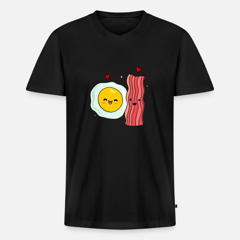 Ei Spiegelei Speck Paar - Männer Premium Bio T-Shirt mit V-Ausschnitt - Schwarz