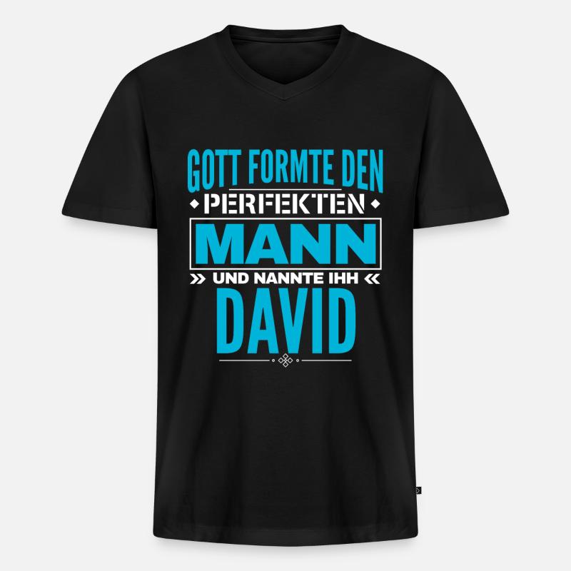 David Name Design - Männer Premium Bio T-Shirt mit V-Ausschnitt - Schwarz