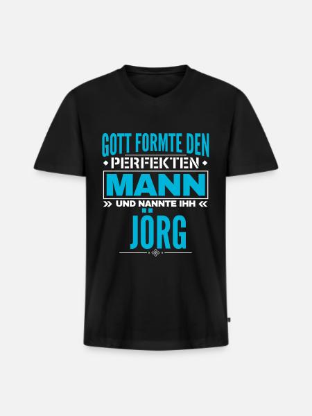 Jörg Name Design - Männer Premium Bio T-Shirt mit V-Ausschnitt - Schwarz