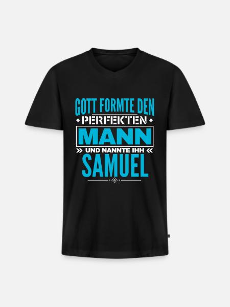 Samuel Name Design - Männer Premium Bio T-Shirt mit V-Ausschnitt - Schwarz