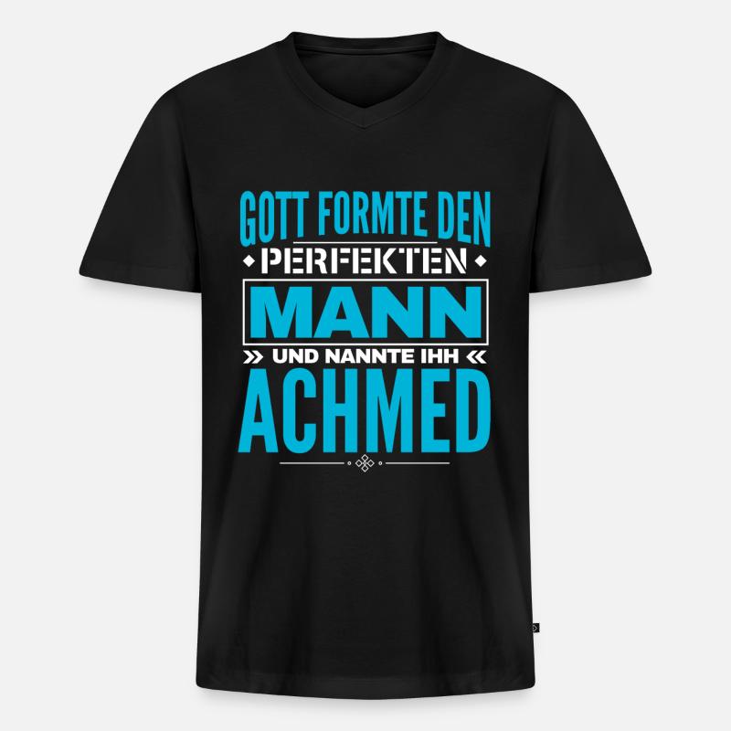 Achmed Name Design - Männer Premium Bio T-Shirt mit V-Ausschnitt - Schwarz