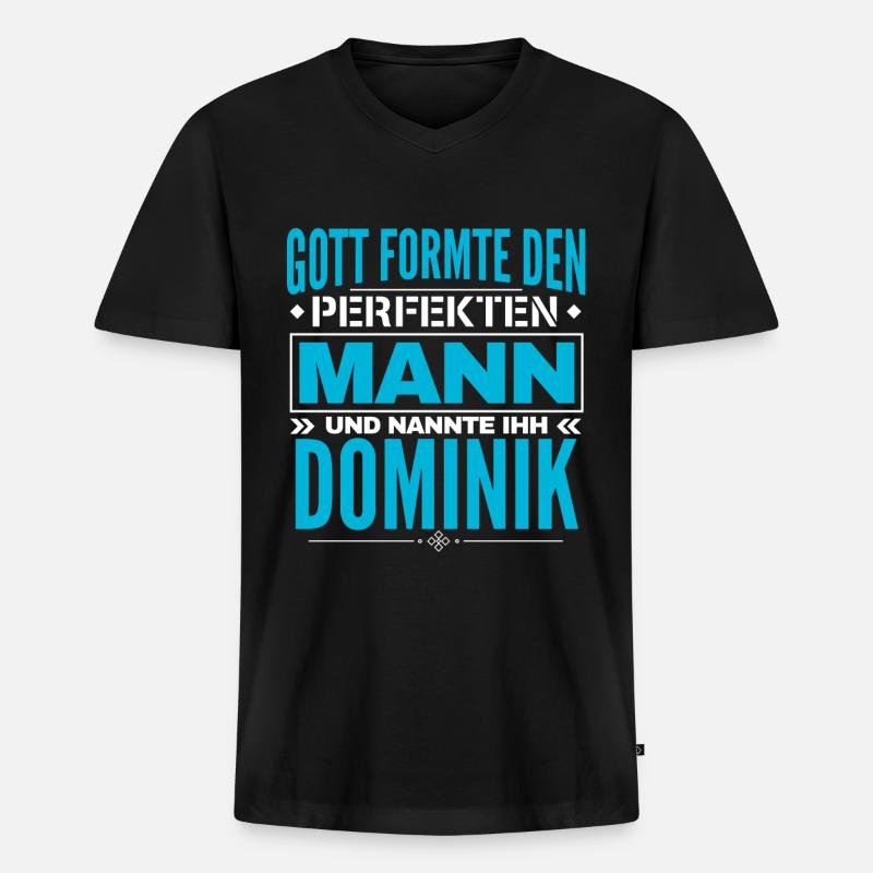 Dominik Name Design - Männer Premium Bio T-Shirt mit V-Ausschnitt - Schwarz
