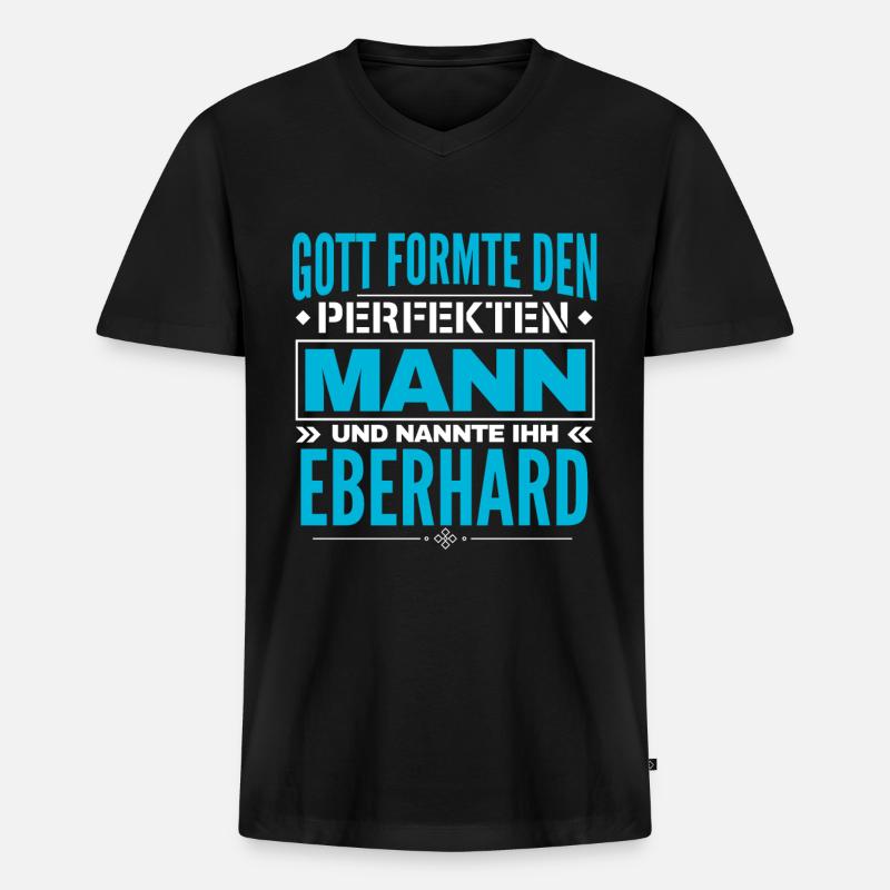 Eberhard Name Design - Männer Premium Bio T-Shirt mit V-Ausschnitt - Schwarz