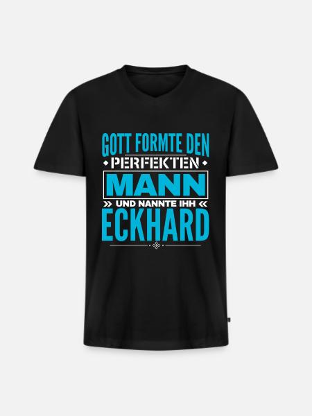 Eckhard Name Design - Männer Premium Bio T-Shirt mit V-Ausschnitt - Schwarz