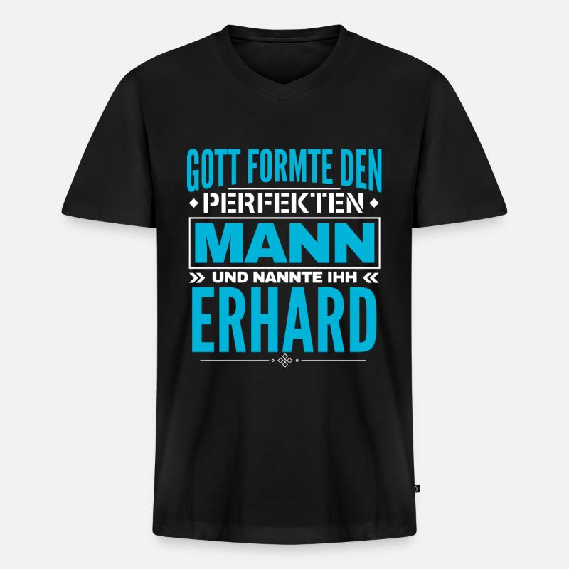 Erhard Name Design - Männer Premium Bio T-Shirt mit V-Ausschnitt - Schwarz