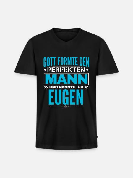 Eugen Name Design - Männer Premium Bio T-Shirt mit V-Ausschnitt - Schwarz