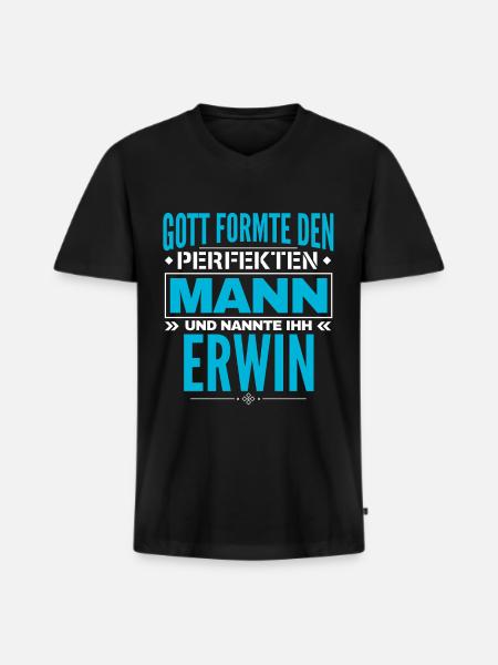 Erwin Name Design - Männer Premium Bio T-Shirt mit V-Ausschnitt - Schwarz