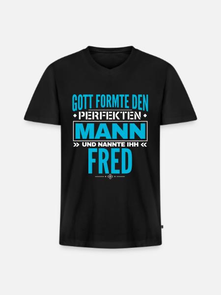 Fred Name Design - Männer Premium Bio T-Shirt mit V-Ausschnitt - Schwarz