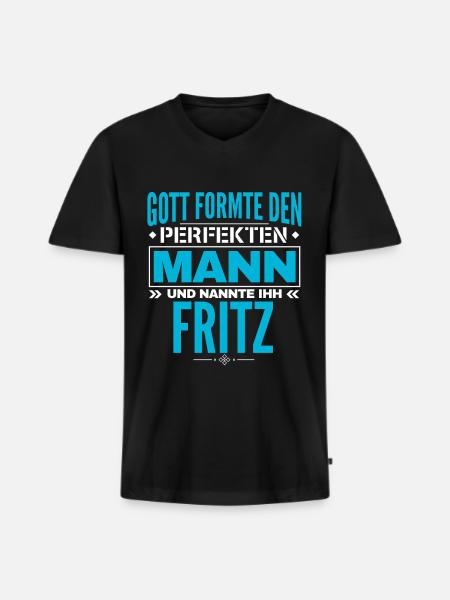 Fritz Name Design - Männer Premium Bio T-Shirt mit V-Ausschnitt - Schwarz