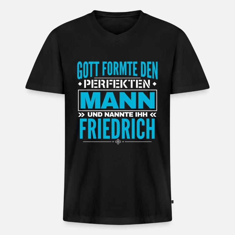 Friedrich Name Design - Männer Premium Bio T-Shirt mit V-Ausschnitt - Schwarz