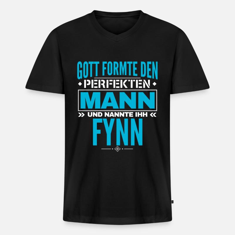 Fynn Name Design - Männer Premium Bio T-Shirt mit V-Ausschnitt - Schwarz