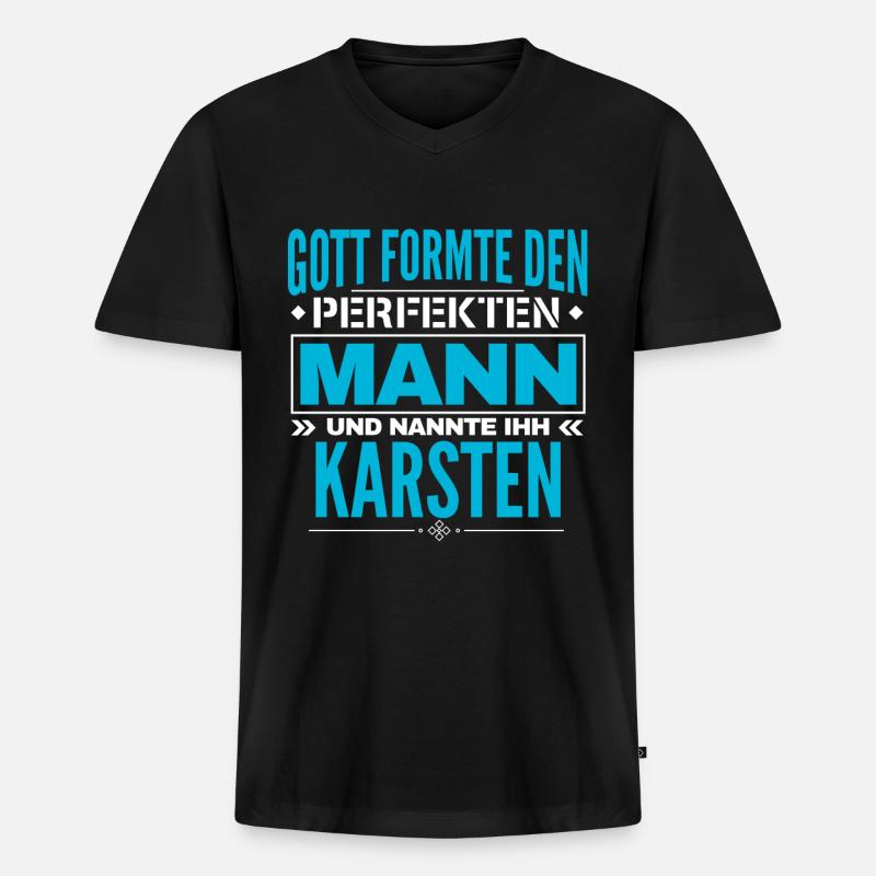 Karsten Name Design - Männer Premium Bio T-Shirt mit V-Ausschnitt - Schwarz