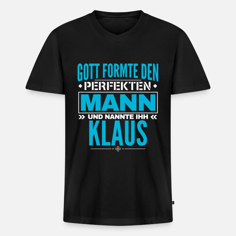 Klaus Name Design - Männer Premium Bio T-Shirt mit V-Ausschnitt - Schwarz
