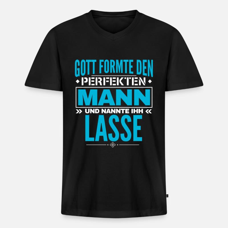 Lasse Name Design - Männer Premium Bio T-Shirt mit V-Ausschnitt - Schwarz