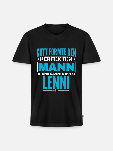Lenni Name Design - Männer Premium Bio T-Shirt mit V-Ausschnitt - Schwarz