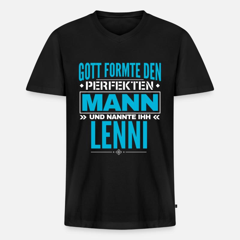 Lenni Name Design - Männer Premium Bio T-Shirt mit V-Ausschnitt - Schwarz
