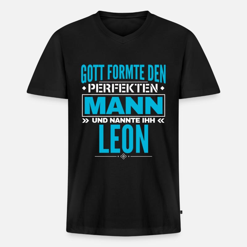 Leon Name Design - Männer Premium Bio T-Shirt mit V-Ausschnitt - Schwarz