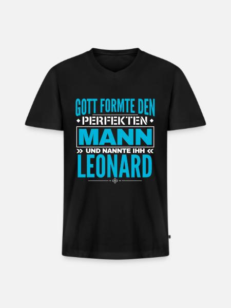 Leonard Name Design - Männer Premium Bio T-Shirt mit V-Ausschnitt - Schwarz