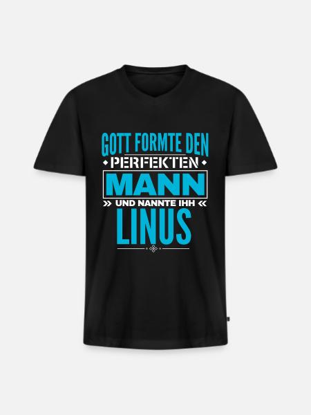 Linus Name Design - Männer Premium Bio T-Shirt mit V-Ausschnitt - Schwarz