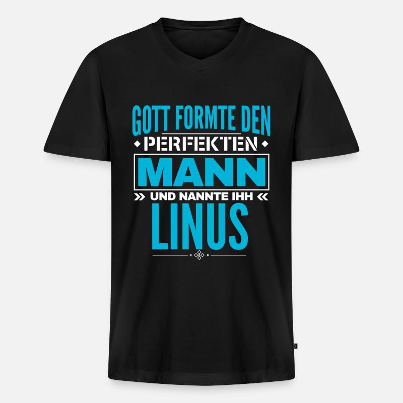 Linus Name Design - Männer Premium Bio T-Shirt mit V-Ausschnitt - Schwarz