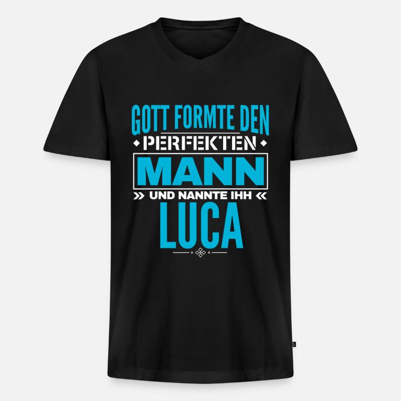 Luca Name Design - Männer Premium Bio T-Shirt mit V-Ausschnitt - Schwarz
