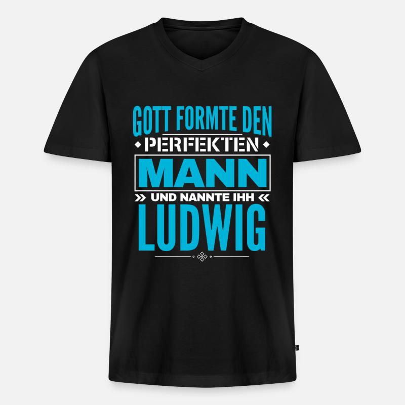 Ludwig Name Design - Männer Premium Bio T-Shirt mit V-Ausschnitt - Schwarz