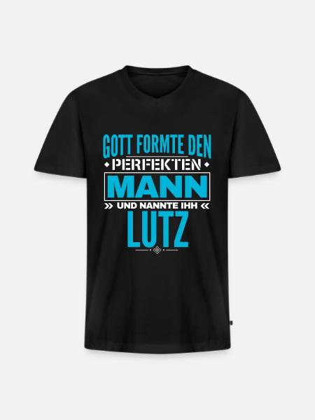 Lutz Name Design - Männer Premium Bio T-Shirt mit V-Ausschnitt - Schwarz