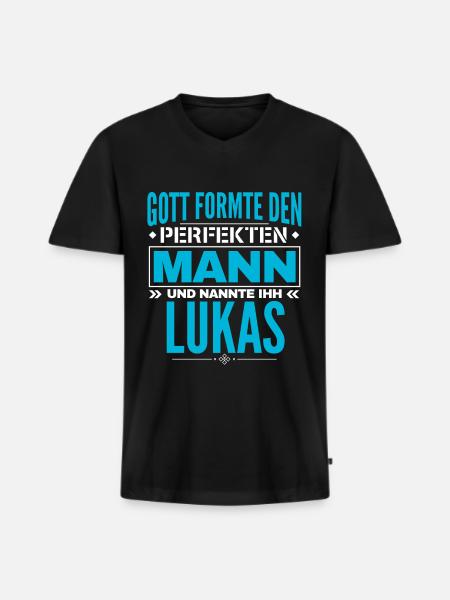 Lukas Name Design - Männer Premium Bio T-Shirt mit V-Ausschnitt - Schwarz