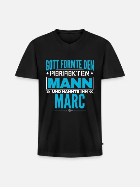 Marc Name Design - Männer Premium Bio T-Shirt mit V-Ausschnitt - Schwarz