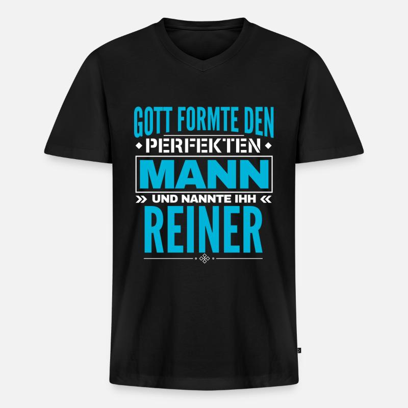 Reiner Name Design - Männer Premium Bio T-Shirt mit V-Ausschnitt - Schwarz