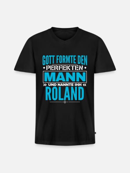 Roland Name Design - Männer Premium Bio T-Shirt mit V-Ausschnitt - Schwarz