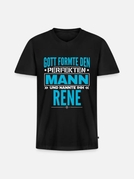 Rene Name Design - Männer Premium Bio T-Shirt mit V-Ausschnitt - Schwarz