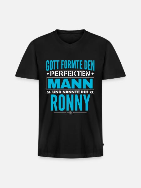 Ronny Name Design - Männer Premium Bio T-Shirt mit V-Ausschnitt - Schwarz