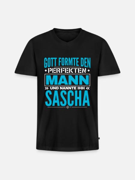 Sascha Name Design - Männer Premium Bio T-Shirt mit V-Ausschnitt - Schwarz