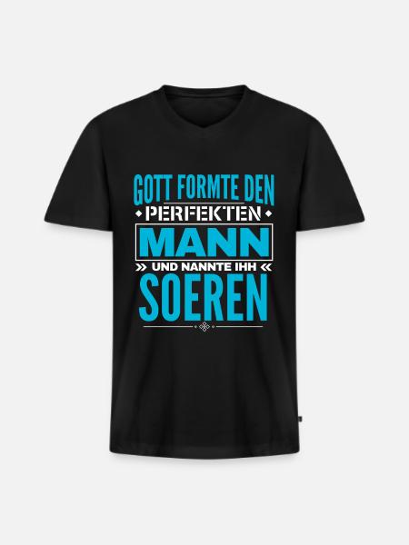 Soeren Name Design - Männer Premium Bio T-Shirt mit V-Ausschnitt - Schwarz