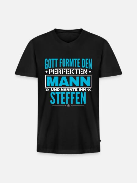 Steffen Name Design - Männer Premium Bio T-Shirt mit V-Ausschnitt - Schwarz