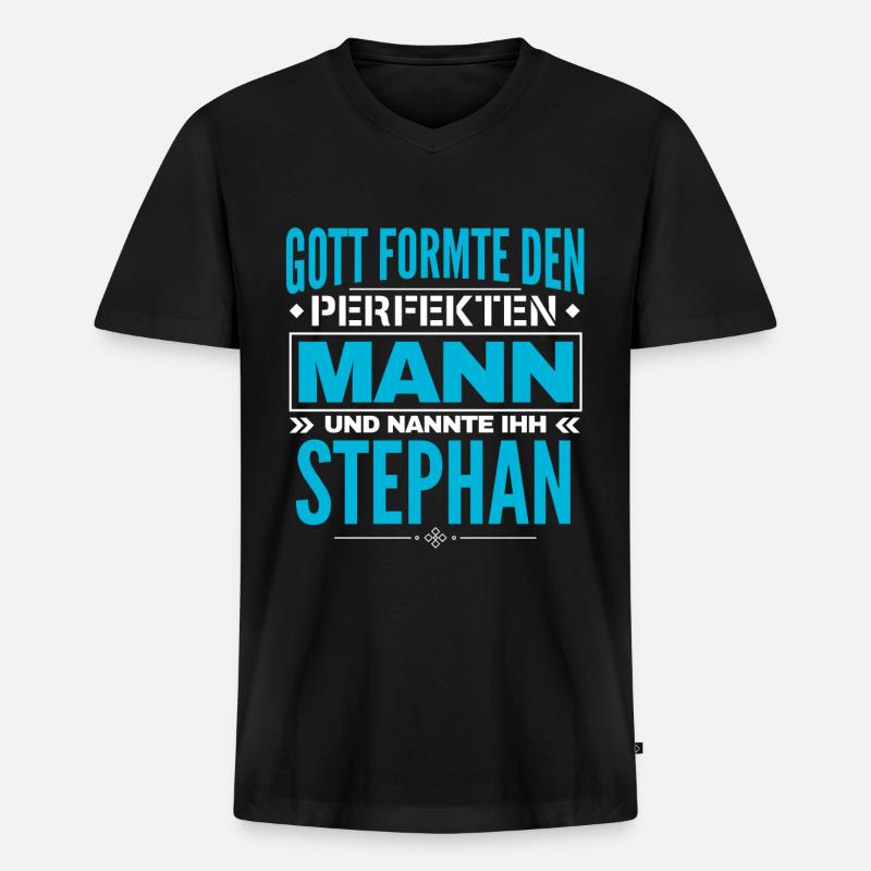 Stephan Name Design - Männer Premium Bio T-Shirt mit V-Ausschnitt - Schwarz