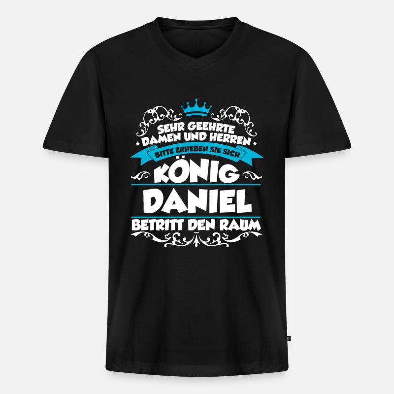 Daniel Name Design - Männer Premium Bio T-Shirt mit V-Ausschnitt - Schwarz