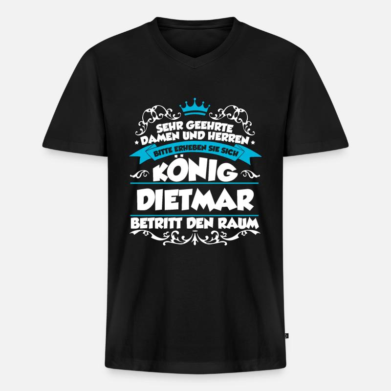 Dietmar Name Design - Männer Premium Bio T-Shirt mit V-Ausschnitt - Schwarz