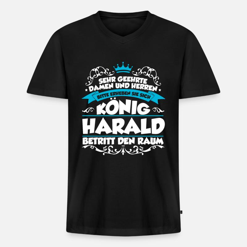 Harald Name Design - Männer Premium Bio T-Shirt mit V-Ausschnitt - Schwarz