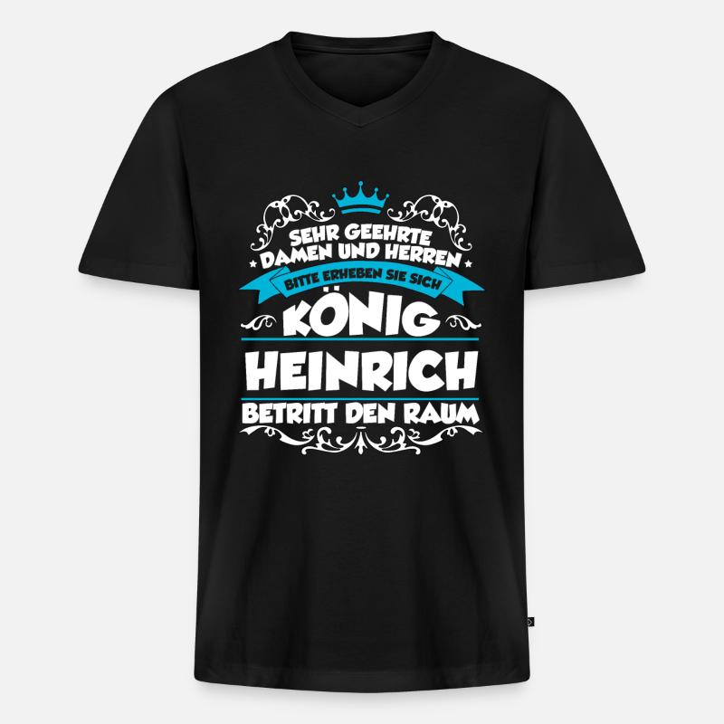Heinrich Name Design - Männer Premium Bio T-Shirt mit V-Ausschnitt - Schwarz