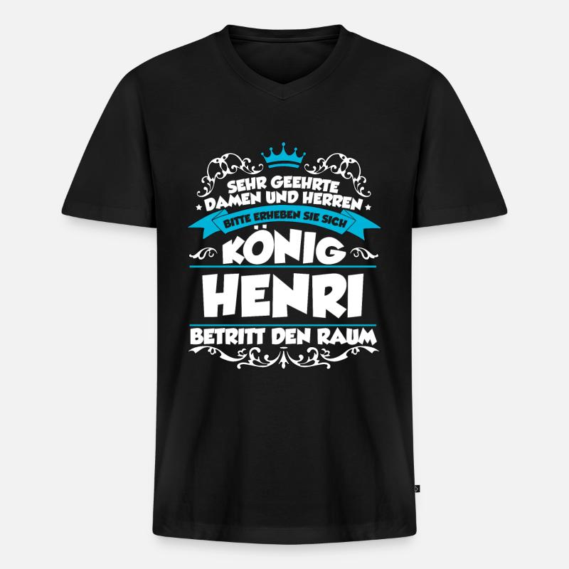 Henri Name Design - Männer Premium Bio T-Shirt mit V-Ausschnitt - Schwarz