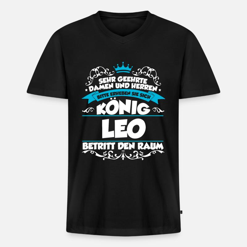 Leo Name Design - Männer Premium Bio T-Shirt mit V-Ausschnitt - Schwarz
