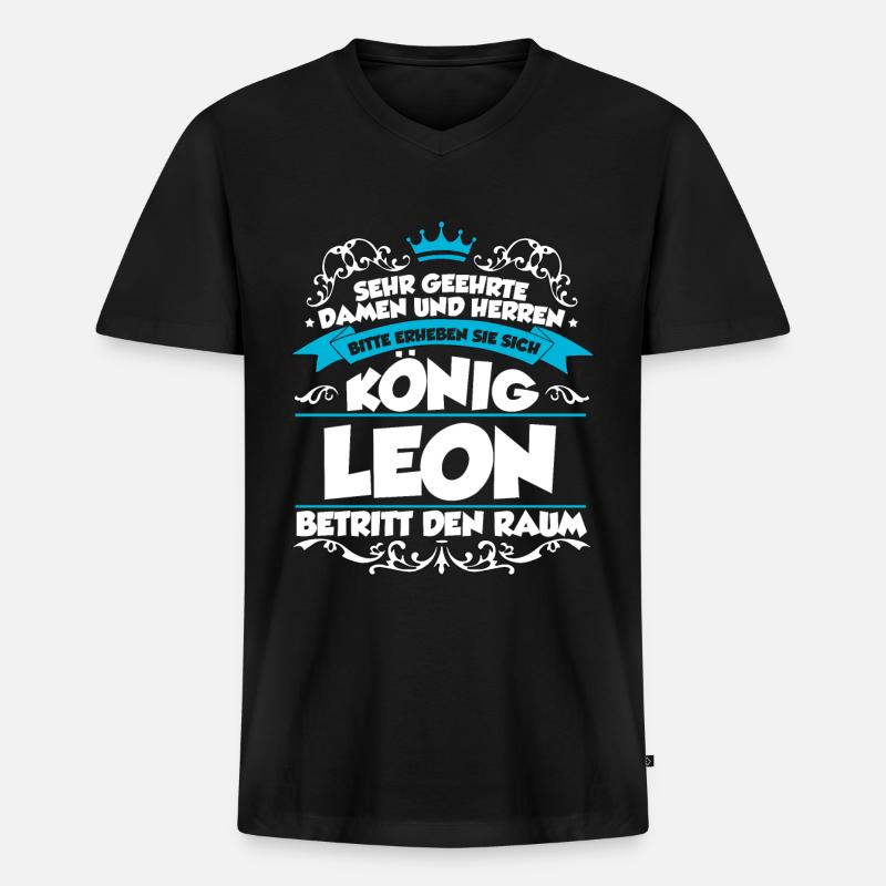 Leon Name Design - Männer Premium Bio T-Shirt mit V-Ausschnitt - Schwarz