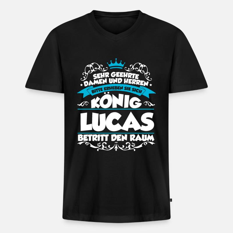 Lucas Name Design - Männer Premium Bio T-Shirt mit V-Ausschnitt - Schwarz
