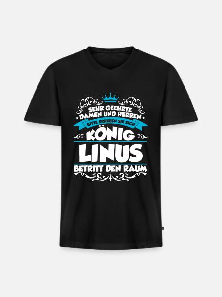 Linus Name Design - Männer Premium Bio T-Shirt mit V-Ausschnitt - Schwarz