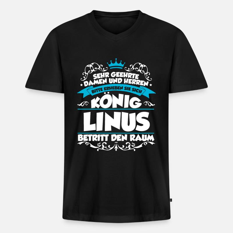 Linus Name Design - Männer Premium Bio T-Shirt mit V-Ausschnitt - Schwarz