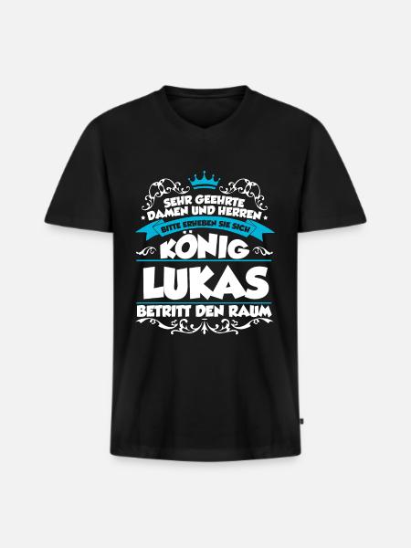 Lukas Name Design - Männer Premium Bio T-Shirt mit V-Ausschnitt - Schwarz