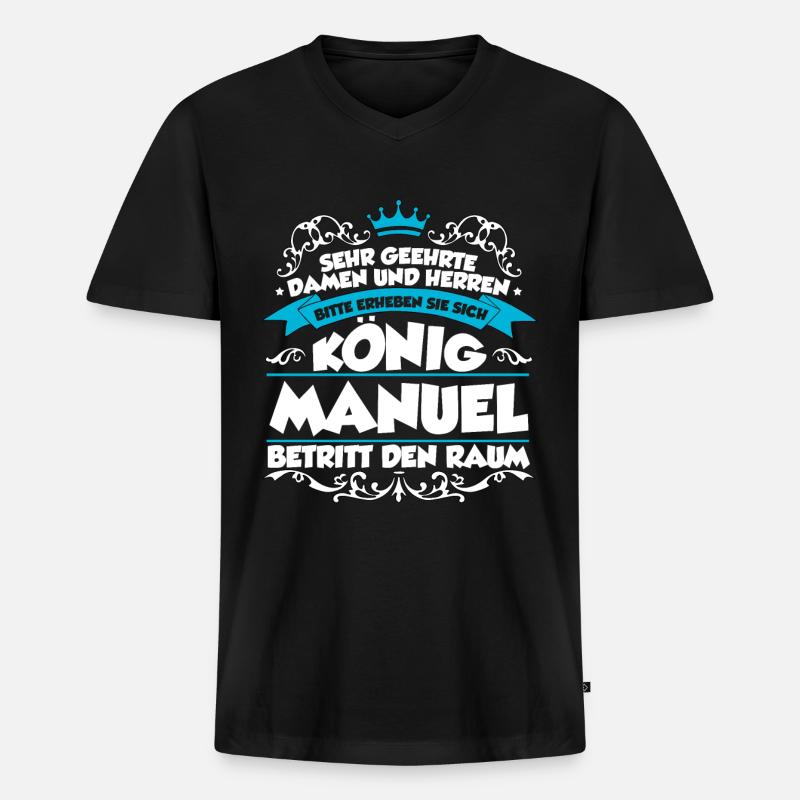 Manuel Name Design - Männer Premium Bio T-Shirt mit V-Ausschnitt - Schwarz